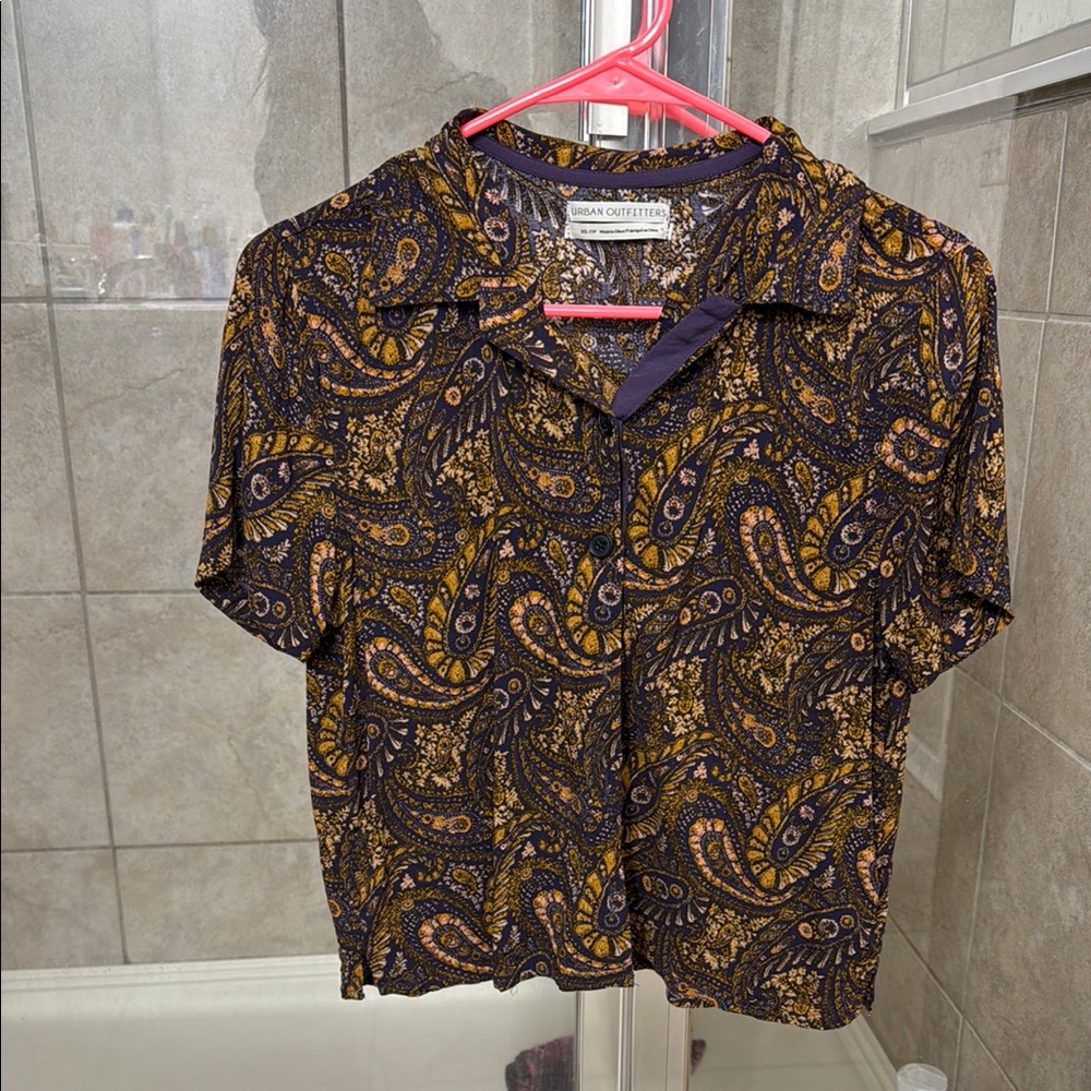 Urban Outfitters Brown and Gold Boxy Blouse